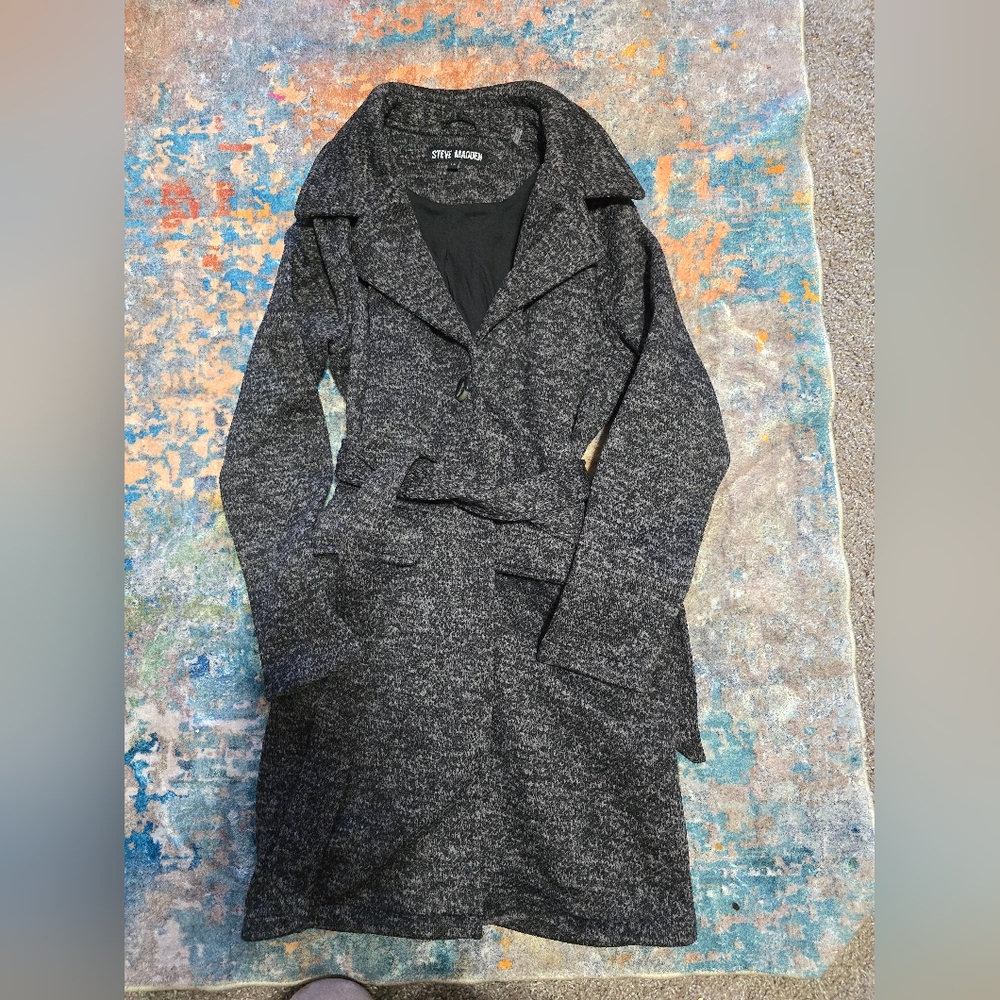 Steve Madden L Gray Belted Wool Blend Coat